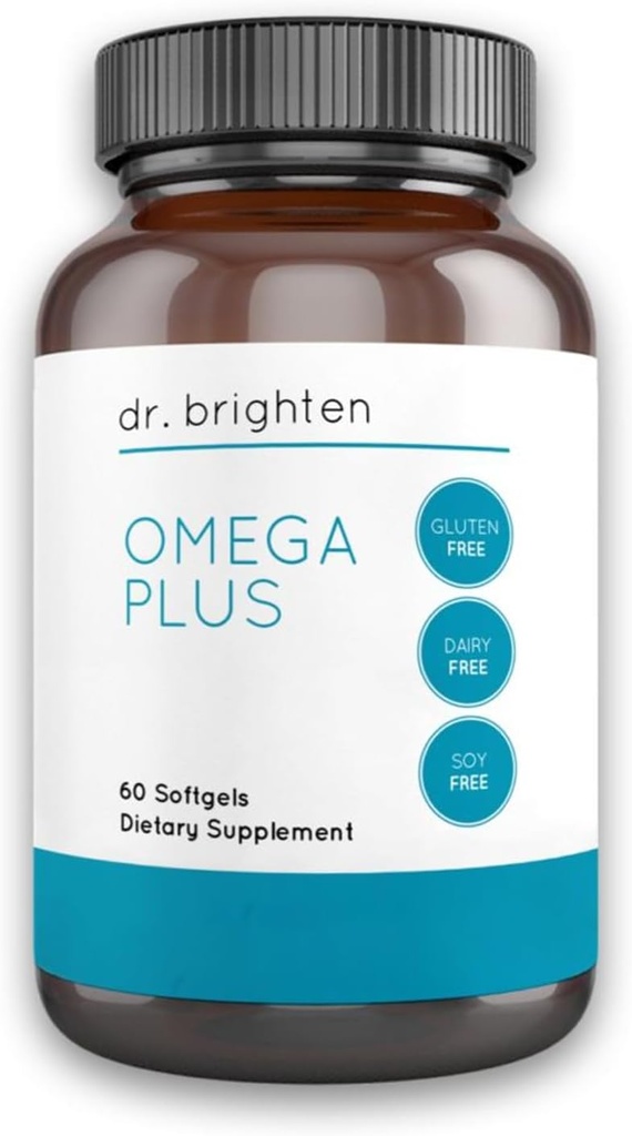 Dr. Brighten Omega Plus — 1600 mg of EPA/DHA Non-GMO Fish Oil Supplement for Heart, Brain, and Immune System — 60 Softgels
