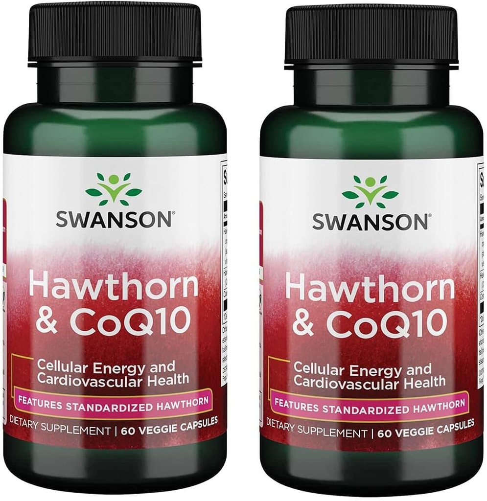 Swanson Hawthorn & Coq10 60 Veg Capsules (2 verpakkingen)