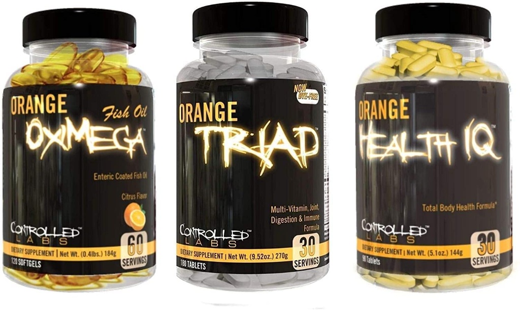 GECONTROLEERDE LABS algemene gezondheidsbundel, 30 porties Oranje Triade, 90 Graaf Oranje Gezondheid IQ, 120 Graaf Oranje Oximega Visolie, Spieropbouw en Herstel Supplement voor mannen en vrouwen