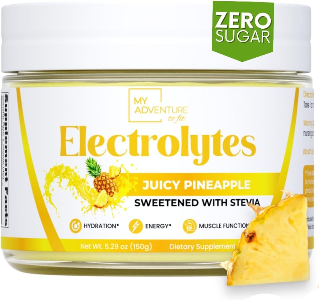 My Adventure to Fit Zero Sugar - Ananas Electrolytes Powder - Cafeïnevrije energie met alle natuurlijke ingrediënten - Vegan, Keto & Paleo - Suikervrije Elektrolyten Hydration Drink Mix - 37 porties