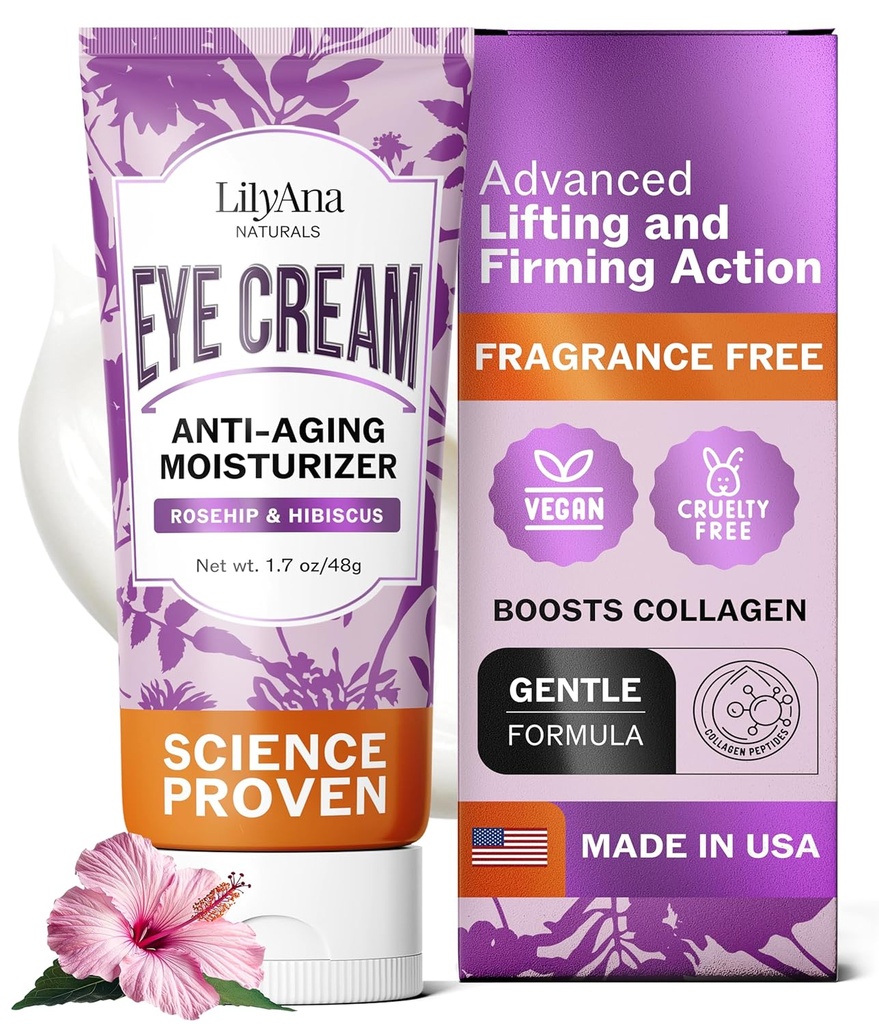 LilyAna Naturals Eye Cream for Dark Circles and Puffiness, Under Eye Cream for Rimpels and Bags, Anti Aging - helpt de droogheid te verbeteren; voor gevoelige huid - 1.7 oz - Made in USA
