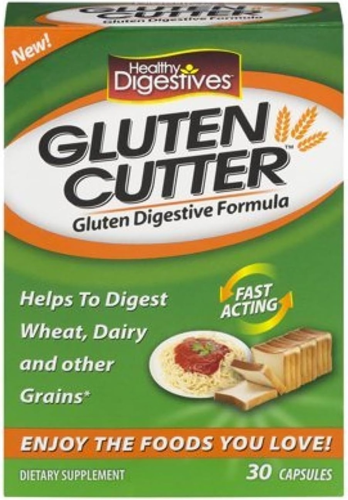 Gezonde spijsvertering Glutensnijder Enzyme Formule - helpt verbeteren van uw lichaam Glutendigestie en helpen bij het afbreken van tarwe, zuivel en andere granen - 30 porties, capsules (verpakking van 2) MVxO$:D