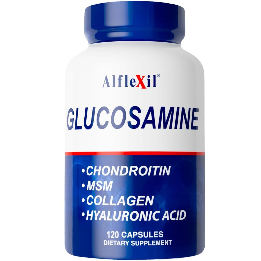 ALFA VITAMINS Alflexil Glucosamine, Chondroitin & Collageen Supplement, Glutenvrij, Ondersteunt gewrichten, botten en knieën, Inclusief MSM & Hyaluronzuur voor mobiliteit en gezamenlijke gezondheid, 120 capsules