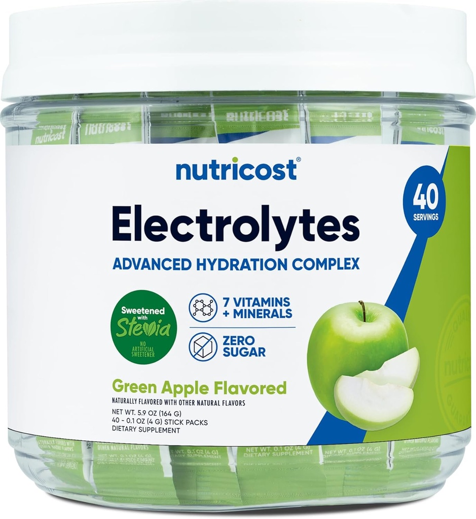 Nutricost Electrolytes Complex, Groene Apple smaak, 40 Stickpacks - Advanced Hydration Complex