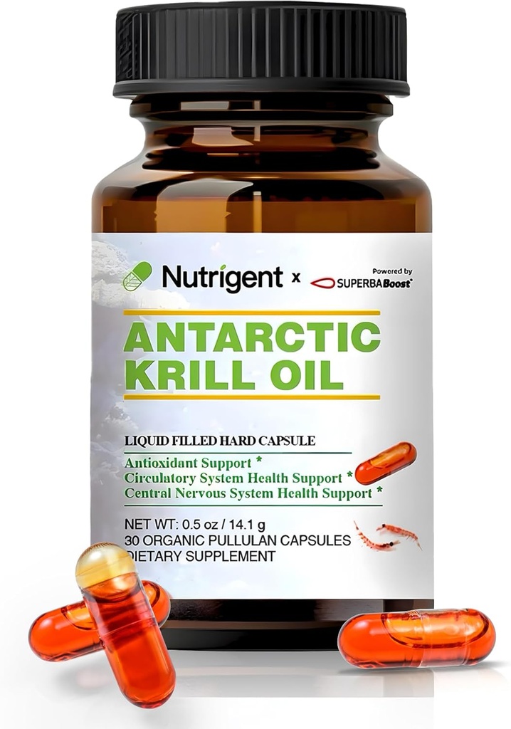 Antarctica Krill Oil 350 mg, Liquid Filled Organic Capsules, Omega-3 EPA, DHA, Astaxanthine en Fosfolipiden Supplement, Support Heart, Brain & Joint Health, No Fishy Aftersmaak, 30 Tellen
