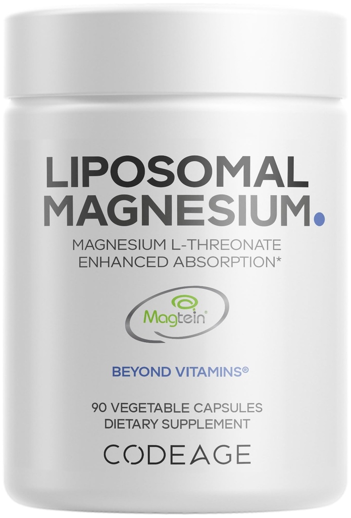 Codeage Liposomale Magnesium L-Threonate Supplement, Gepatenteerde Magtein Magnesium Threonate voor Hersengezondheid, Geheugen en Cognitieve Functie Ondersteuning, Bio beschikbaar, Niet-GMO - 90 Capsules