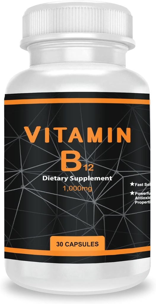 QEI Vitamine B12 1000mg, Ondersteunt het energiemetabolisme en de handhaving van het zenuwstelsel, vitaminesupplement, 30 capsules