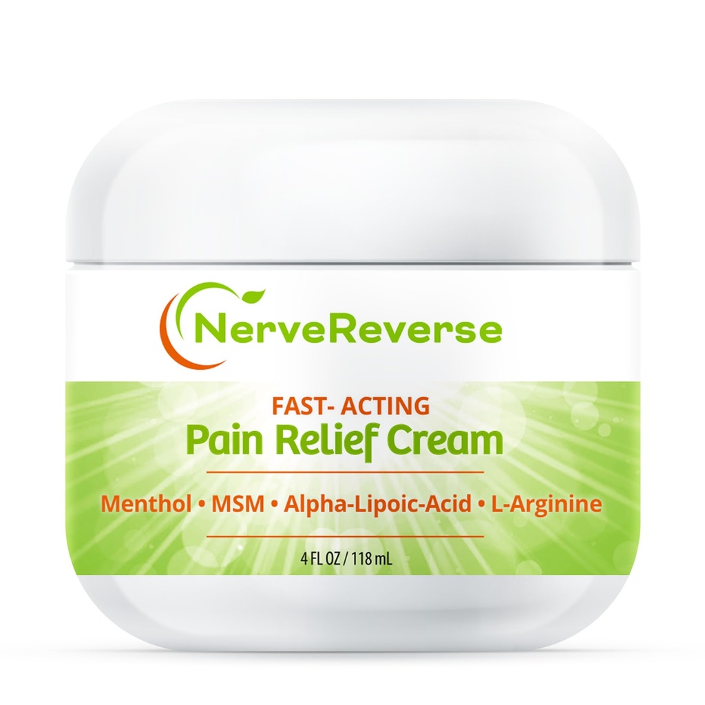 NerveReverse - Neuropathie pijn verlichting Cream voor voeten, handen, benen tenen. Grote 4 OZ. JAR. Snelwerkende, maximale sterkte crème met 4% Menthol, MSM, L-Carnitine, L-Arginine, Vitamine E, Vitamine B6