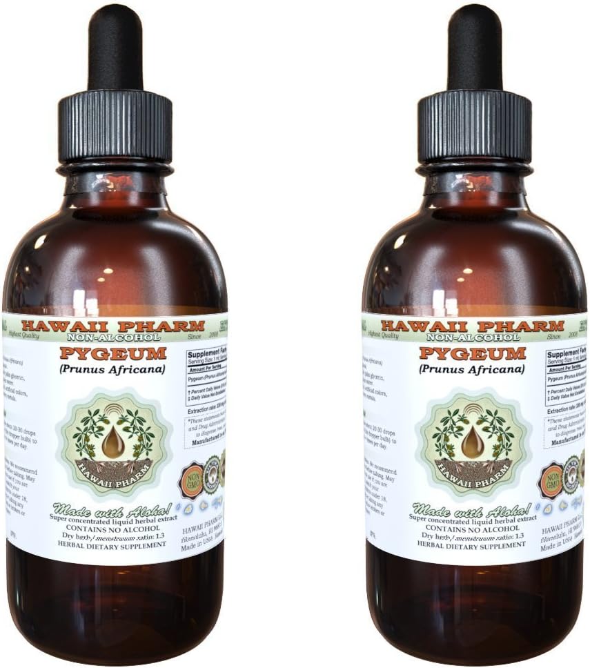 African Cherry Pygeum Alcoholvrij Liquid Extract, African Cherry Pygeum (Princip Africana) Bark Glycerite Natural Herbal Supplement, Hawaii Pharm, Verenigde Staten 2x2 oz