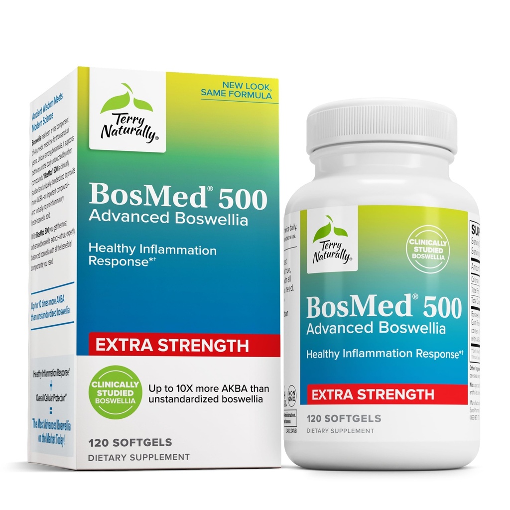 Terry natuurlijk BosMed 500 extra sterkte - Boswellia Serrata extract supplement - supplement voor gezonde long ondersteuning - kruidensupplement Formule met hoge niveaus van AKBA - 120 Softgels