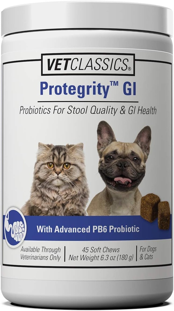 Vet Classics Protegrity GI Probiotica voor honden & Katten voor Stool Kwaliteit & gastro-intestinale gezondheid, Ondersteunt GI Gezondheid in Stressed & Imbalanced, 45 Zachte Kauwen