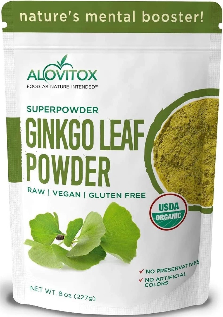 Ginkgo Biloba Leaf Powder 8oz - Ginkgo Biloba Thee ondersteunt gezonde veroudering, geheugen, concentratie, Mood & concentratie - 100% natuurlijk Ginko Leaf Extract, Veganistisch, niet genetisch gemodificeerd en gecertificeerd biologisch Ginkgo Leaf Powder