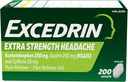 Excedrin Extra sterkte pijn verlichting Caplets voor hoofdpijn verlichting, Acetaminophen 250 mg, Aspirine 250 mg, Cafeïne 65 mg, Pijn Relever, 200 Tellen