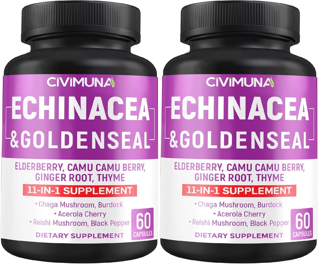 Echinacea Capsules met Echinacea, Goldenseal Root, Vlierbes - 120 Capsules gedurende 4 maanden Levering (verpakking van 2)
