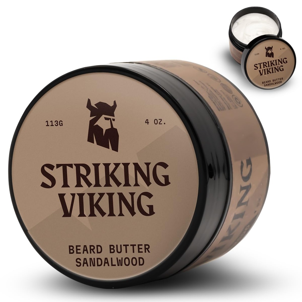 Striking Viking Sandalwood Beard Softener for Men - Non-Greasy Cream Formula With Natural Ingredients for Hydrated and Refreshing Beards (4oz)