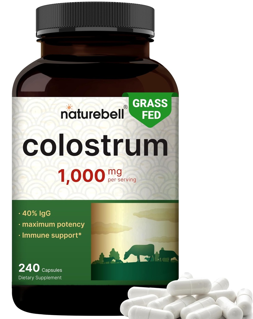 NatureBell Bovine Colostrum Supplement 1.000mg Per Serving, 240 Capsules 