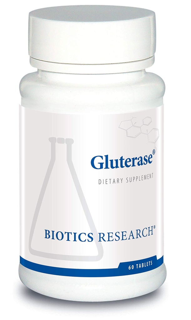 Biotica Onderzoek Gluterase Dieetenzymen voor het afgraven van Gluten, Gespecialiseerde Enzyme Bereiding, Tolerase, Gut-Supportive Nutriënten, Okra, Marshmallow, Vitamine U Complex, 60 tabletten