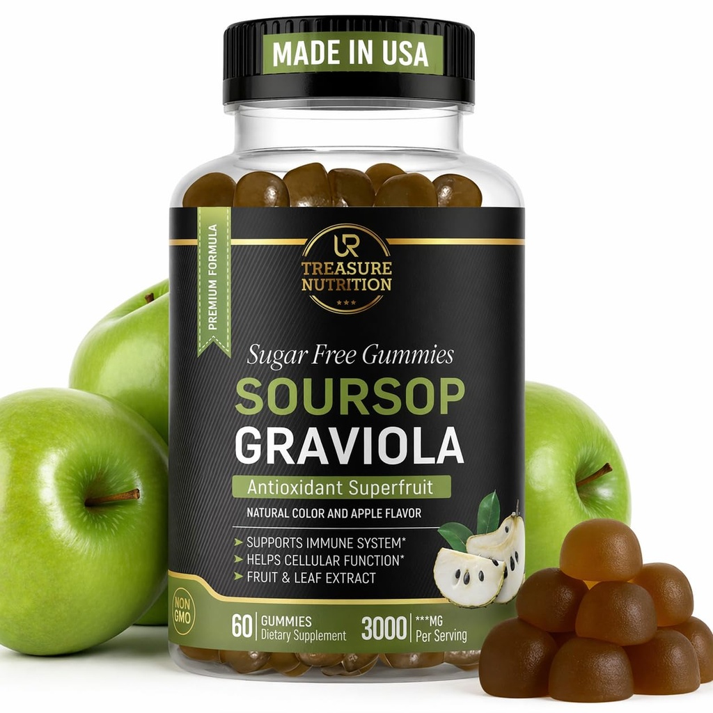 Sursop Bladeren & Sursop Fruit Gummies - 3000mg Sursop Extract - Graviola Supplement - Sursop Fruit en Blad - 60ct - Suikervrij - Glutenvrij