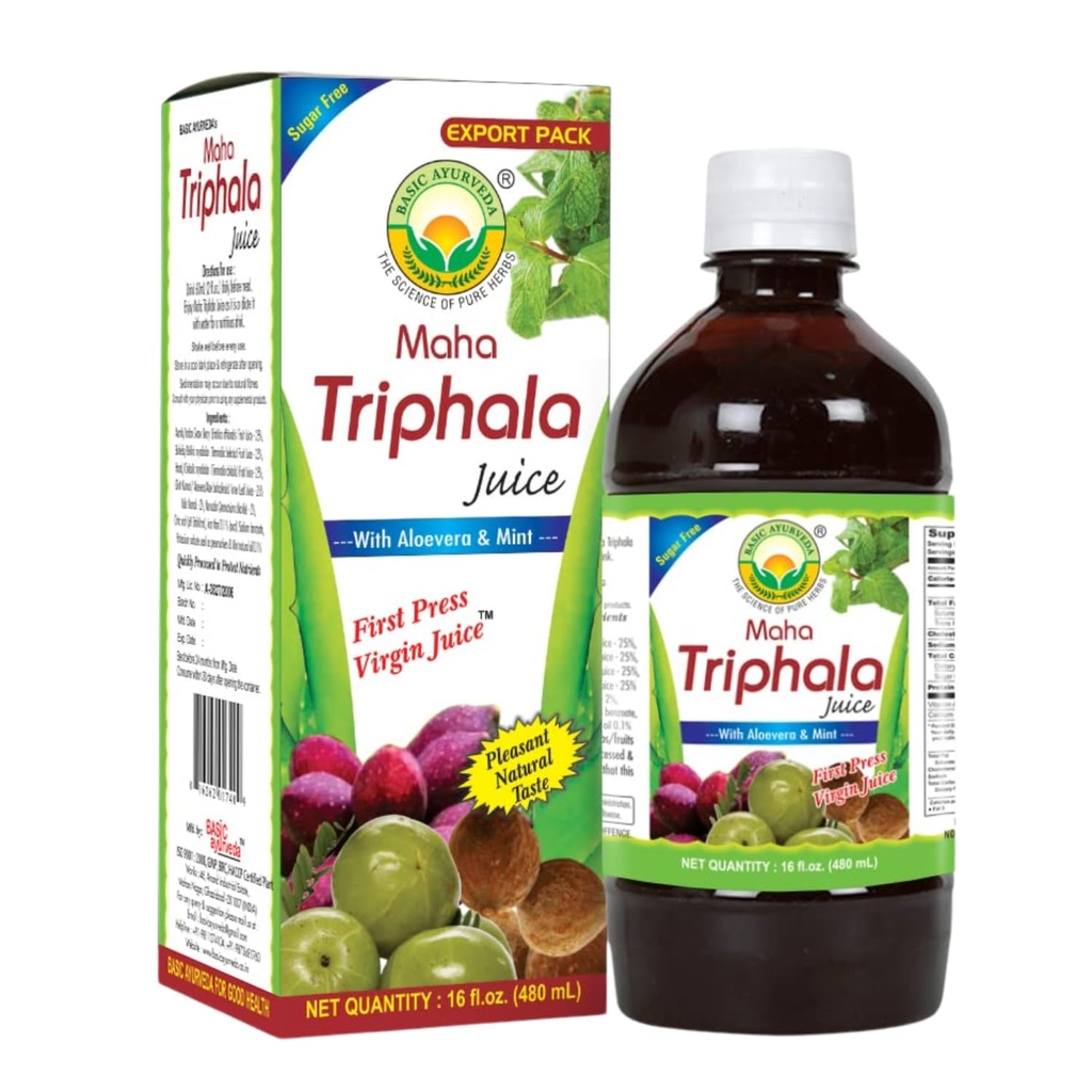 Basic Ayurveda Maha Triphala Juice met aloë Vera & Mint 