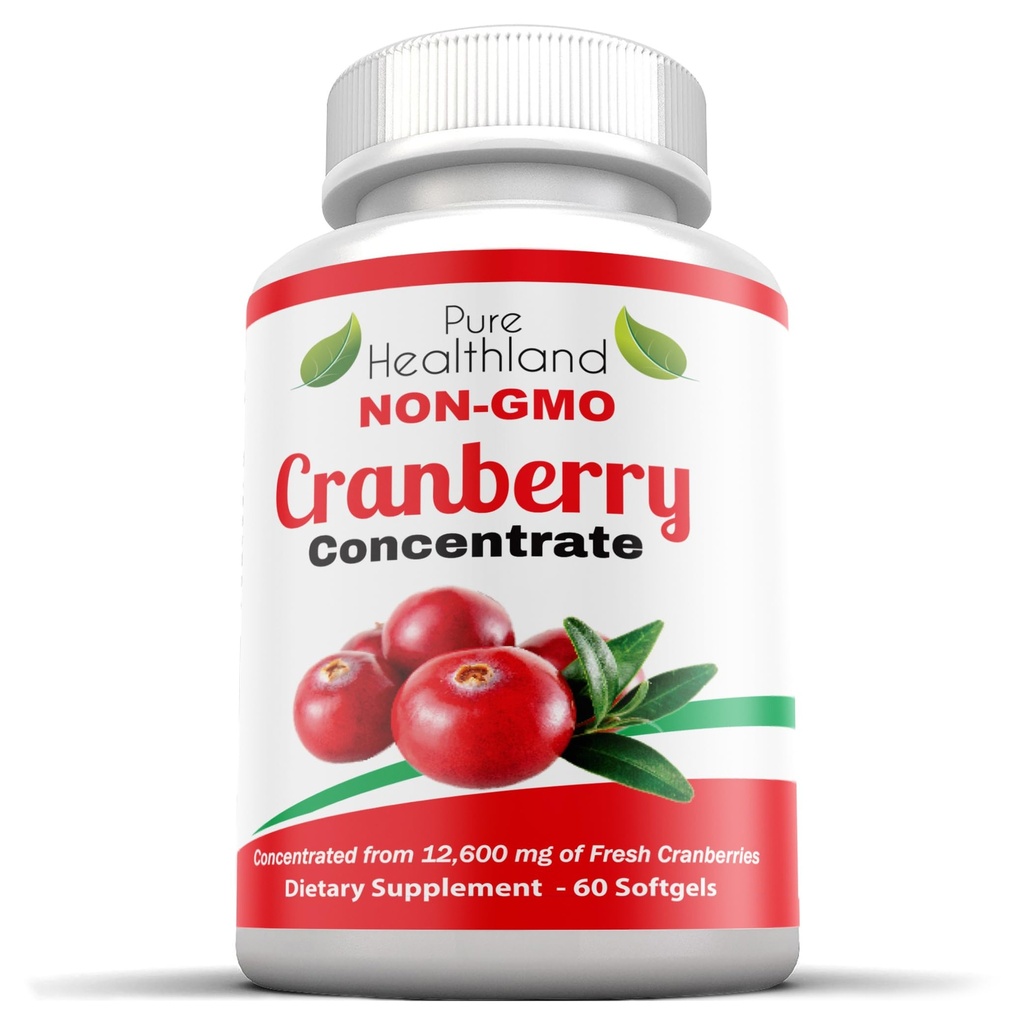 Niet-GMO Cranberry Geconcentreerd van 12.600mg - Drievoudige sterkte Softgels - Eenvoudig doorslikken pillen voor mannen & vrouwen, 1 fles