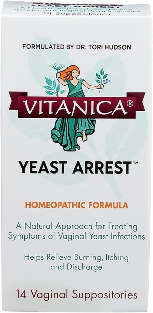 Vitanica Gist Arrestatie, Homeopathische Vaginale Suppositorieën, voor Gistinfectie Symptomen, Verlicht Branden, Jeuken & Ontladen, met Boric Acid, Theeboom olie & Probiotica, Veganist (Yeast Arrest, 14)