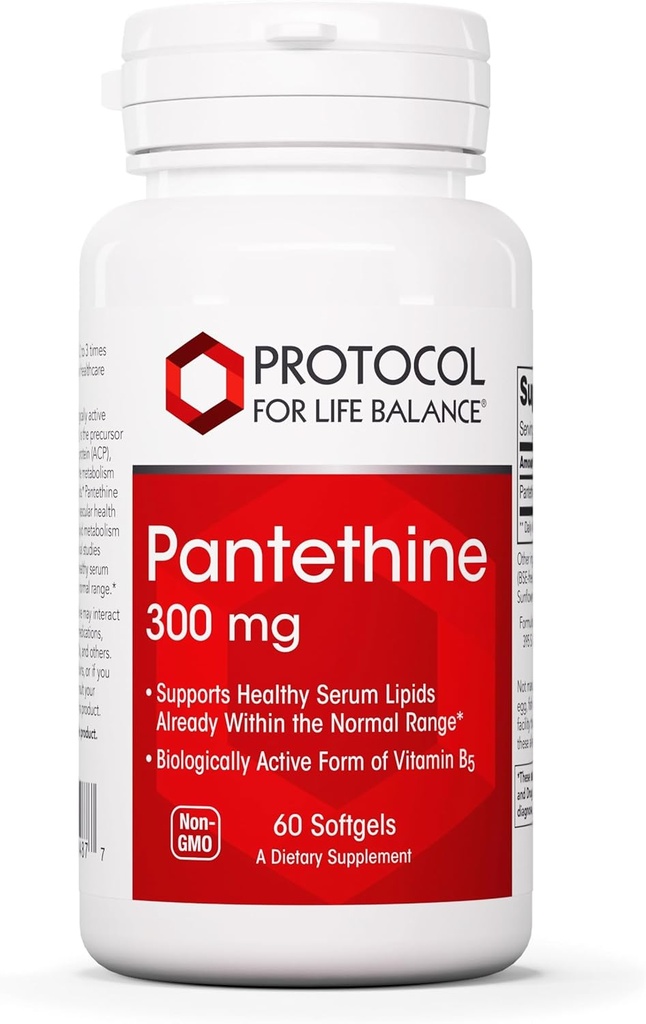 Protocol Pantetine 300mg - Actieve vorm van vitamine B5 - Leverondersteuning* - Ondersteuning Cholesterol al binnen normale bereik* - Pantetine Vitamine Supplement - 60 Softgels