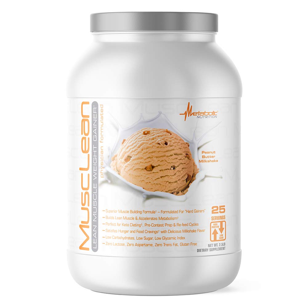 Metabolische Voeding - Musclean - Milkshake, Wei High Protein Meal Replacement, Maintenance Nutrition, Low Carb, Keto Diet, Digestive Enzymes, Peanut Butter, 2,5 Pound (25 ser)