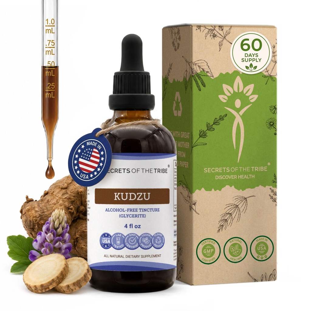 Geheimen van de stam Kudzu Tinctuur Alcoholvrije Liquid Extract, Kudzu (Pueraria Lobata) Gedroogde Bessen (4 FL OZ)