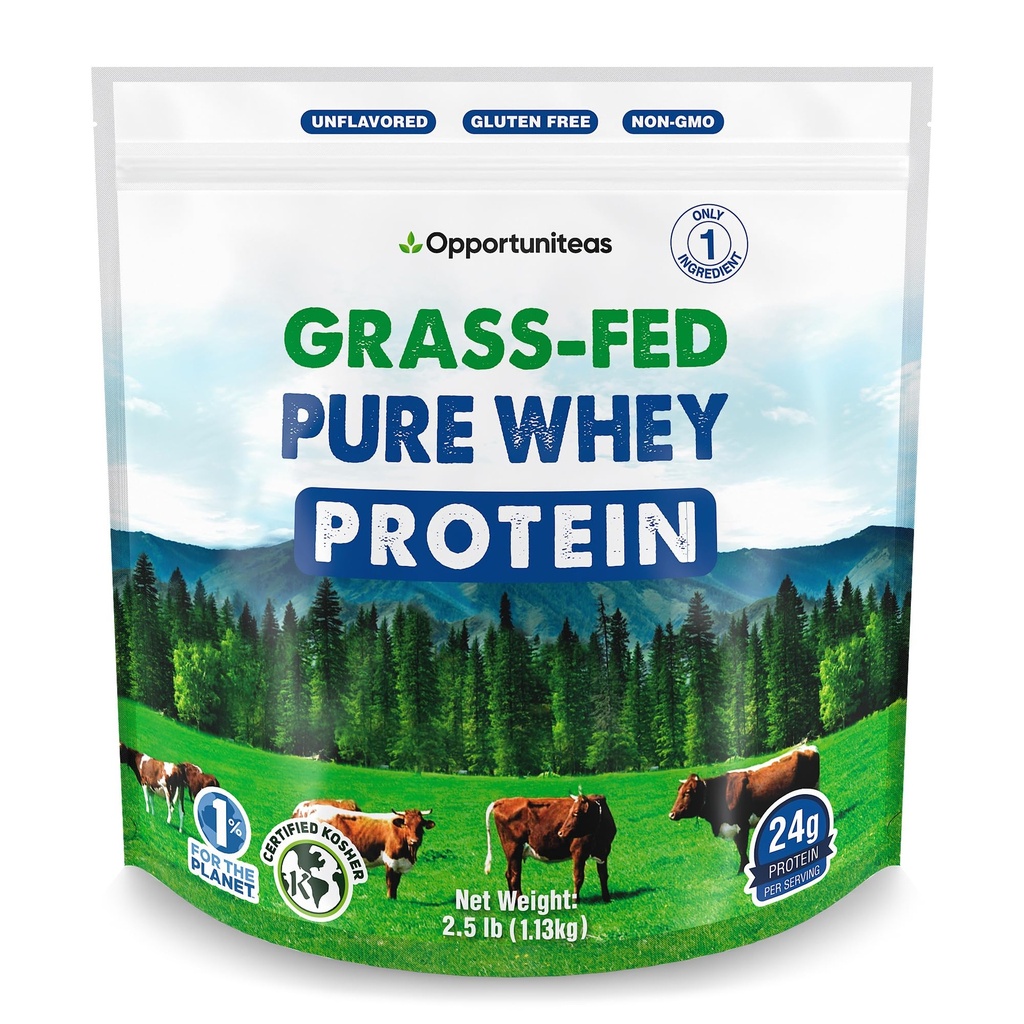 Opportuniteas Grass Fed Wei Protein Powder Concentraat - 1 Ingrediënt - Pure Protein Supplement for Drink, Smoothie, Shake, Cooking & Baking - Non GMO, Hormone Free & Gluten Free - 2,5 lbs
