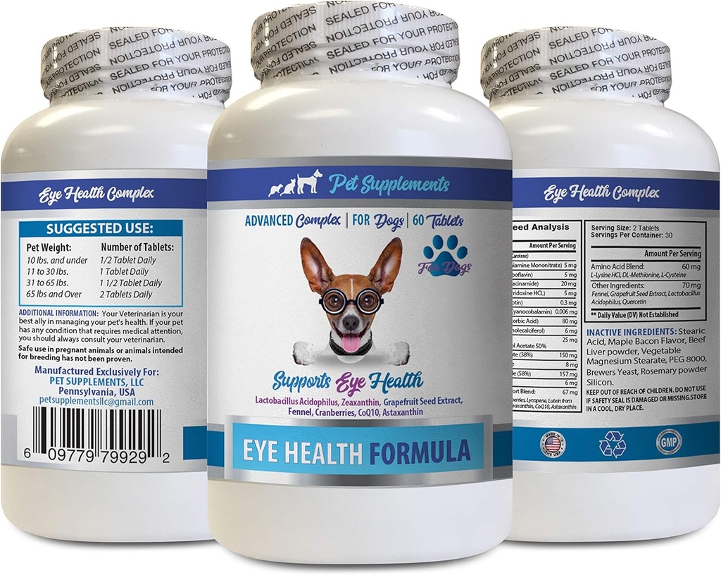 Honden Oogvitaminen - Honden Eye Health Formule - Advanced Eye Support Complex - VETS Aanbevolen - Honden Lutein - 1 Fles (60 tabletten)
