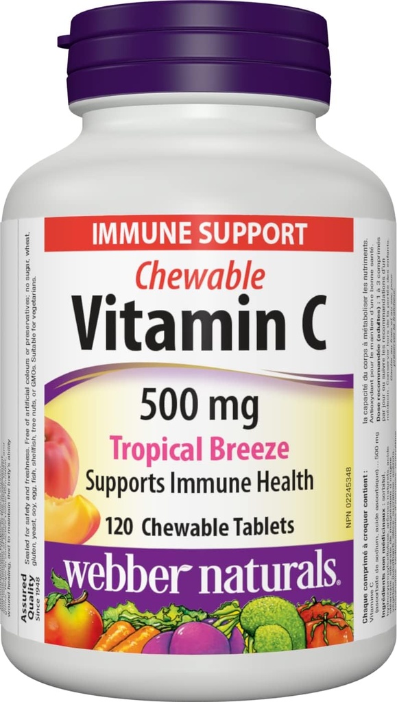 Webber Naturals Vitamine C Kauwbare 500 mg, 120 Tropical Breeze Flavour Tablets