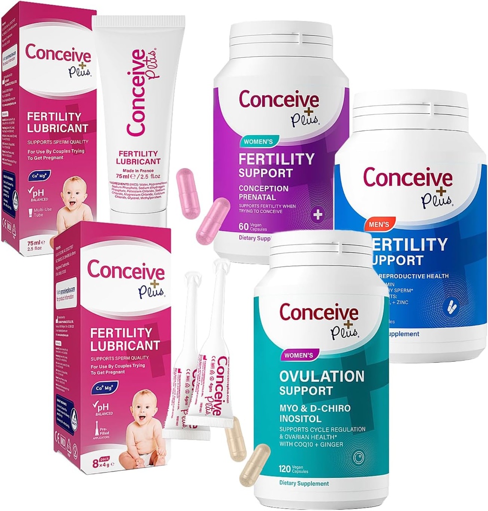 CONCEIVE PLUS Complete Vruchtbaarheidsbundel - Proberen om stelletjes Kit TTC Vruchtbaarheid Supplementen en Sperma Vriendelijke smeermiddelen