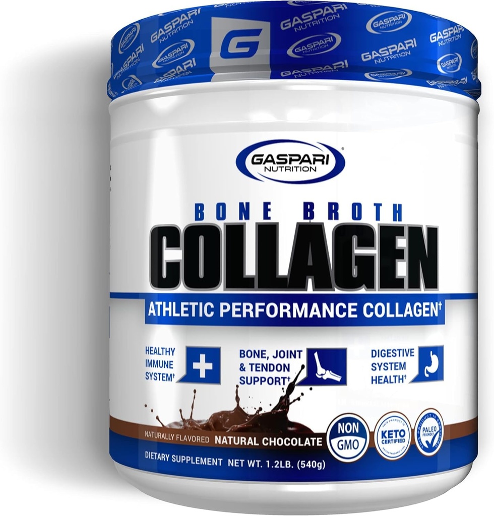 Gaspari Nutrition Bone Broth, Athletic Performance Collagen, 13g Proteïne, Glutenvrij, Non-GMO, Keto Certified, Gut and Joint Health (30 Serves, Natural Chocolate)