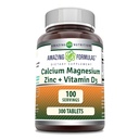 Verbazingwekkende formules Calcium Magnesium Zink D3 - 300 tabletten per flessupplement (Calcium 1000mg - Magnesium 400mg - Zink 25mg Plus Vitamine D3 600 IE - Per portie van 3 tabletten)