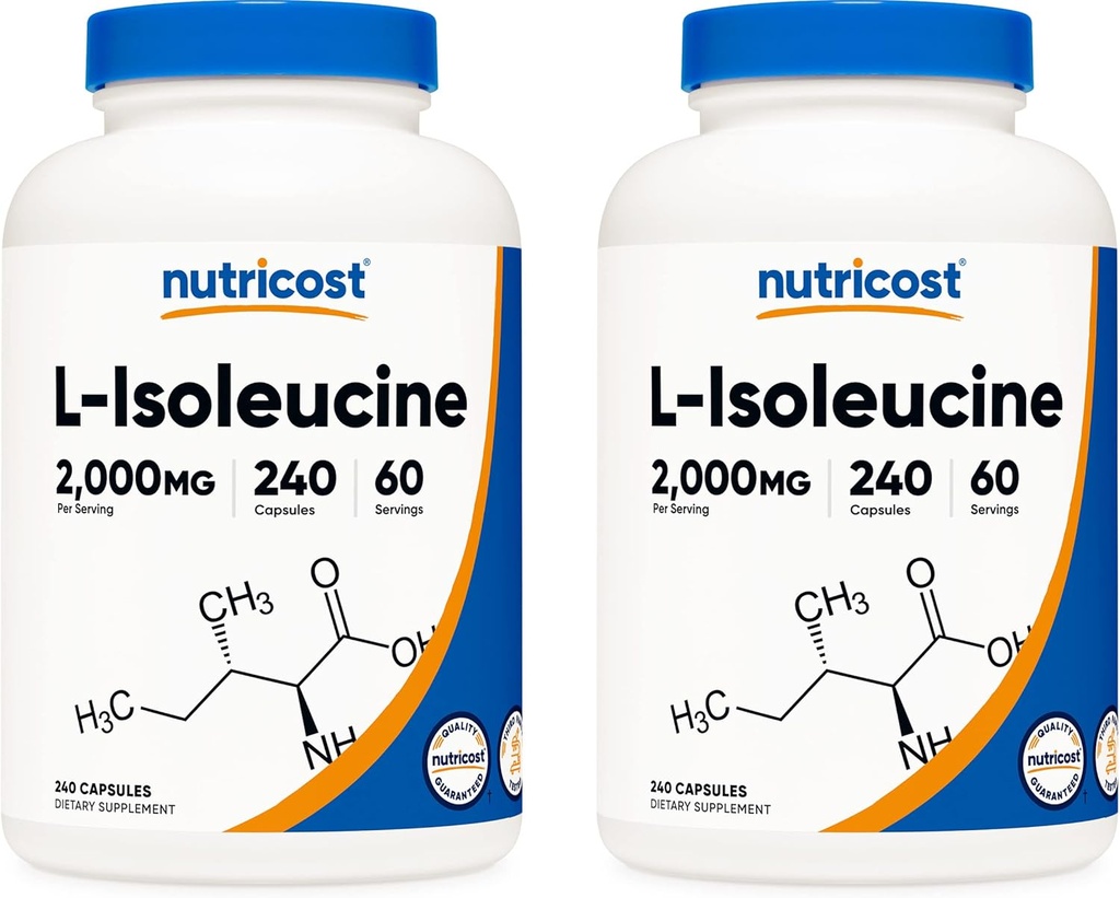 Nutricost L-isoleucine 2000mg per portie, 240 capsules per fles (2 flessen)