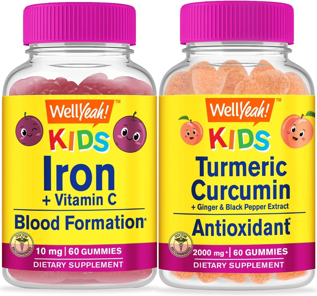WellYeah Iron + Vitamine C Kids + Kurkuma Curcumin Kids, Gummies Bundle - Grote Proeverij, Vitamine Supplement, Glutenvrij, GGO-vrij, Kauwgom