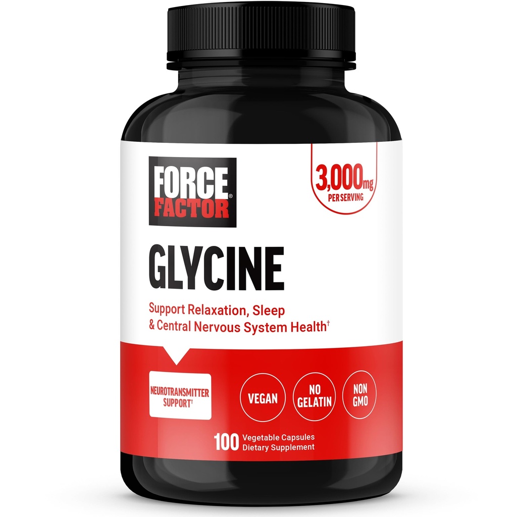FORCE FACTOR Glycine te bevorderen ontspannen en rustgevende slaap, ondersteuning Cognitieve functie, Mood Balance, en zenuwgezondheid, 100 plantaardige capsules