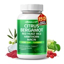 Citrus Bergamot supplement - 15-in-1 natuurlijke blend met rode gist Rijst Hawthorn Olive Leaf Odorless Knoflook Turmeric Ginger Fenegriek - 150 Tel - Made & Tested in The USA