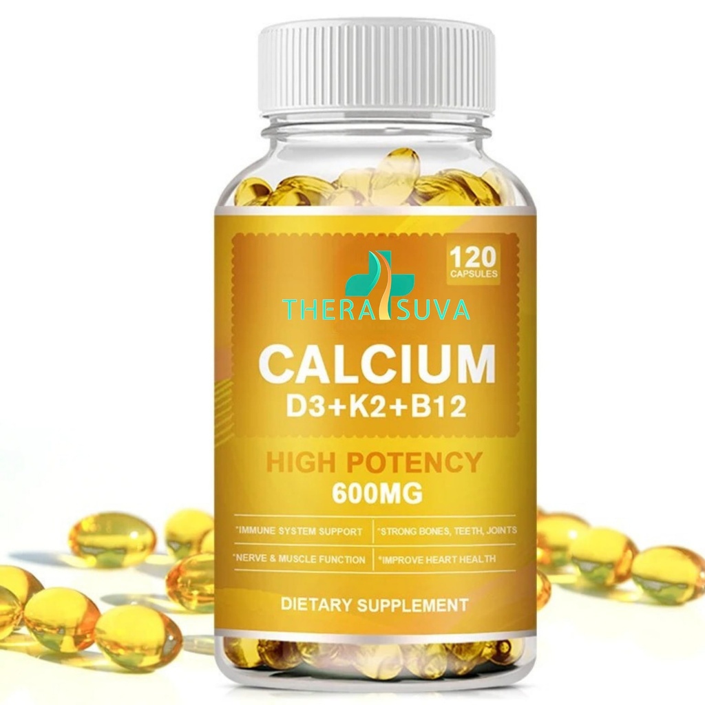 Extra sterkte 4-in-1 Calcium 600mg + Vitamine D3 5000iu + K2 + B12 Natural Supplement Complex for Bone and Immune Health, 120 Softgels, 60 Day Supply