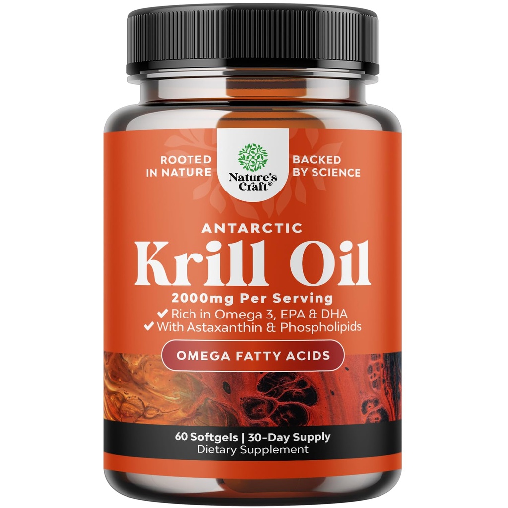 Antarctica Krill Oil 2000mg Softgels Per Serving - Omega 3 Krill Oil Supplement met EPA DHA & Astaxanthine (60 Count (Pack of 1)
