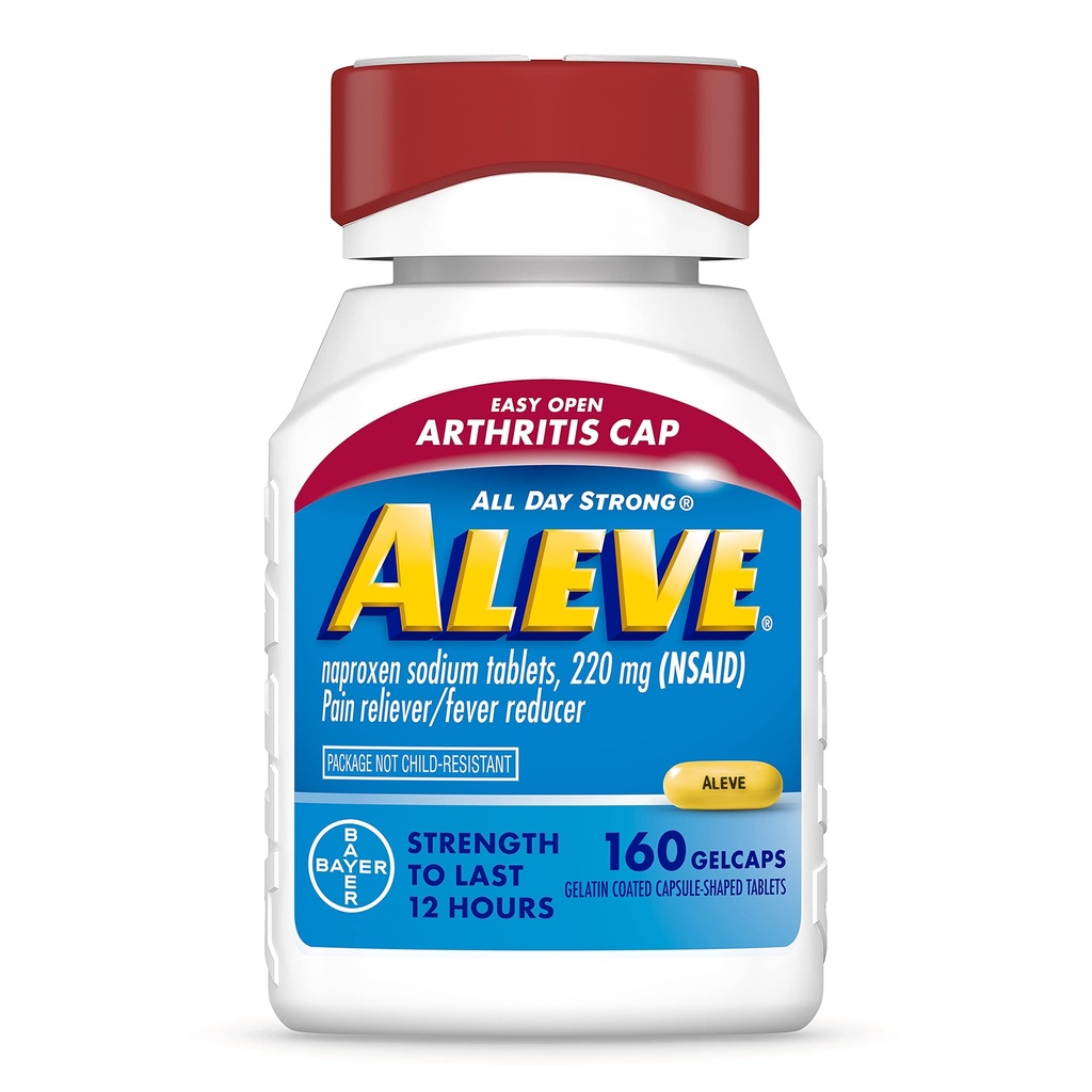 Aleve Gelcaps met Easy Open Artritis Cap, Naproxen Natrium, Medicatie voor Artritis Pijn, 160 Tellen