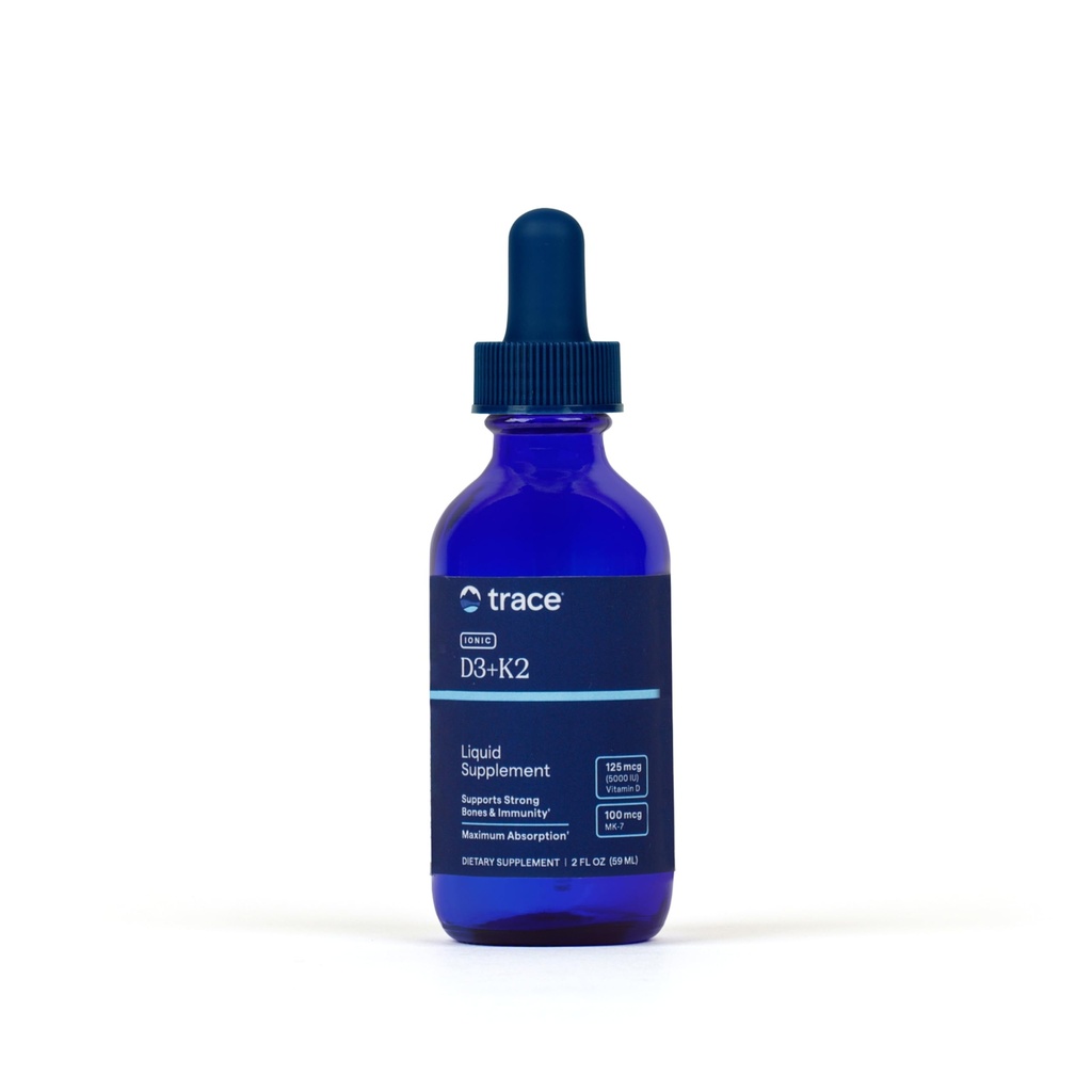 Trace Minerals Ionic D3+K2 - Liquid Multivitamine for Bone & Heart Health - Supports Calcium Absorptie - Immune System Aid - Natural Supplement - 2 fl oz (296 Servings)