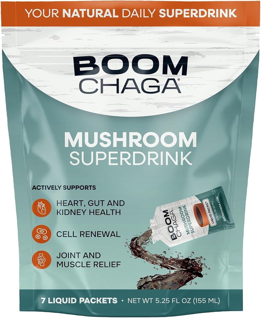 Paddestoelen Superdrank, Liquid Concentrate met Anti-oxidanten voor Anti-ontsteking en Immunity Boost, Beta-Glucans voor Hart Gezondheid, Oxalaat-vrij, 7 Single-Serving Packets
