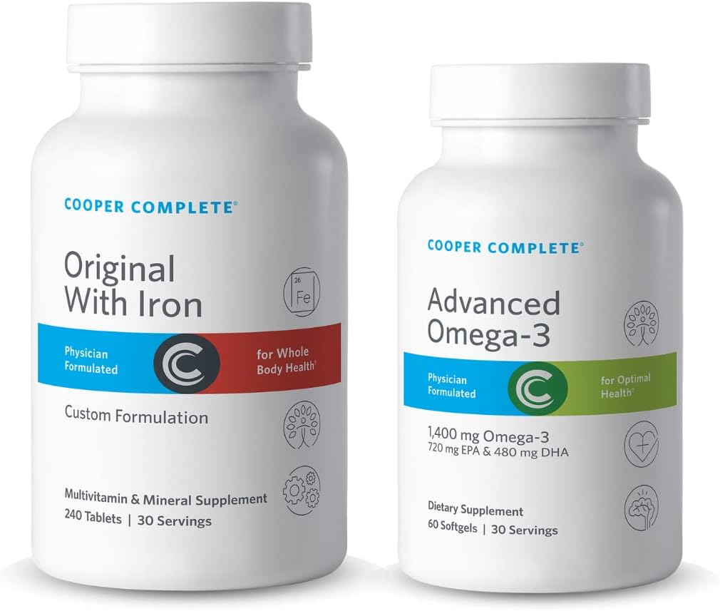 Cooper Complete - Original Multivitamine met ijzer en geavanceerde Omega-3 - Dagelijkse Multivitamine en Mineraal Supplement Plus Visolie supplement - 30 dagen levering