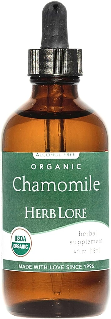 Herb Lore biologische kamille Tinctuur - vloeibare kamille druppels voor baby's en volwassenen - Melatonine-vrije slaapsupplement (4 fl oz)