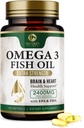 Omega 3 Fish Oil Pillen 2400mg - Triple Strength Omega 3 Visolie Supplementen - Beste EPA & DHA vetzuren voor Hersenen & Heart Health Ondersteuning, Natuur Omega3 Supplement, 60 dagen levering - 120 Softgels