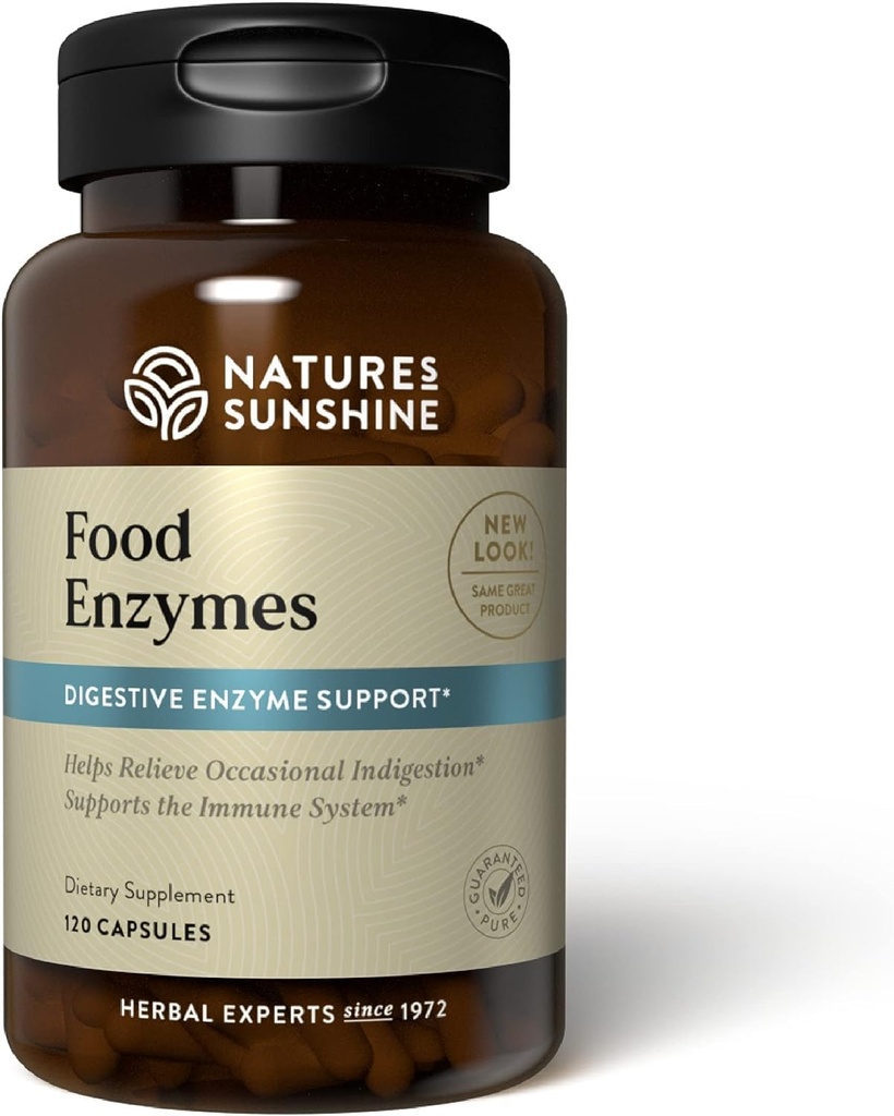 Nature's Sunshine Food Enzymes - Digestieve Ondersteuning met Prebiotica en Probiotica voor Gut Health - Digestief Enzyme Supplement voor Digestieve Gezondheid en Verlichting van Occasional Indigestie