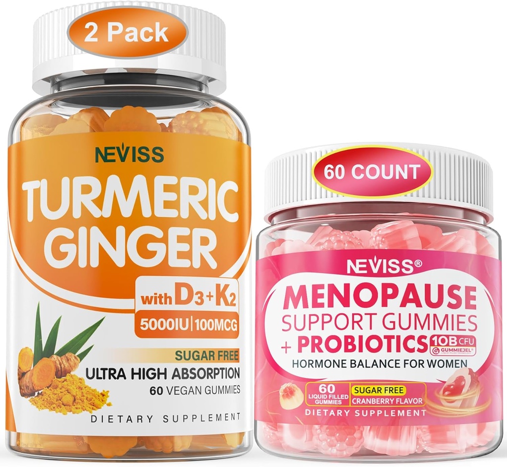 2 Pack Kurkuma Gember Gummies + 1pack Menopauze supplement gevuld Gummies