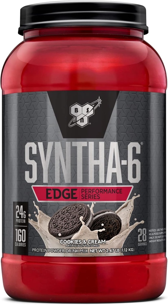 BSN SYNTHA-6 Edge Protein Powder, with Hydrolyzed Whey, Micellar Casein, Milk Protein Isolaat, Lage Suiker, 24g Proteïne, Cookies N Cream, 28 Servings