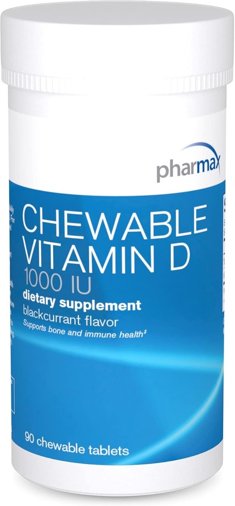 Pharmax kauwbare vitamine D (1000 IE) Ondersteunt de ontwikkeling en het onderhoud van botten en tanden 90 kauwtabletten